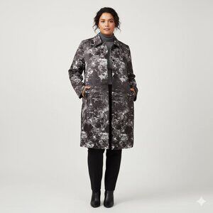 EMERSON ROSE Snap Front Coat Abstract Textured/Marbled Black/Silver Gray Size L